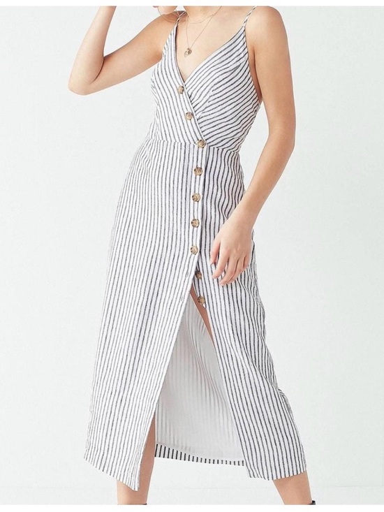 Urban Outfitters Dresses & Skirts - Urban Outfitters Millie White & Black Striped linen Button-Front Midi Dress XS